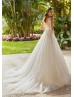 Beaded Ivory Lace Tulle Deep V Back Sexy Wedding Dress